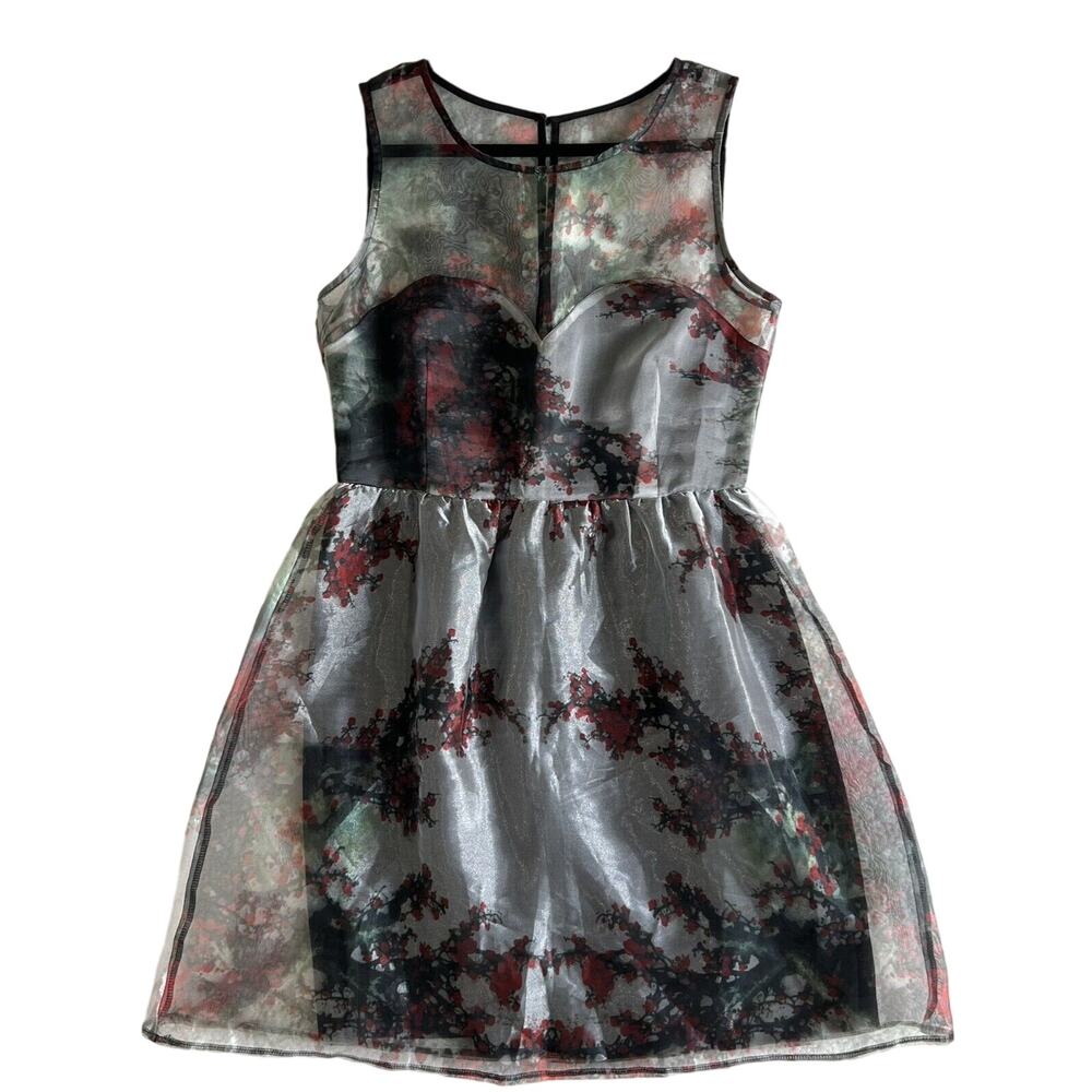 Iska London Women Sheer Overlay Dress Sz 8 Gray Mini Lined Cocktail Sleeveless